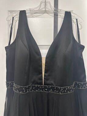 Sherri Hill Black Evening Gown with Embellished Waist